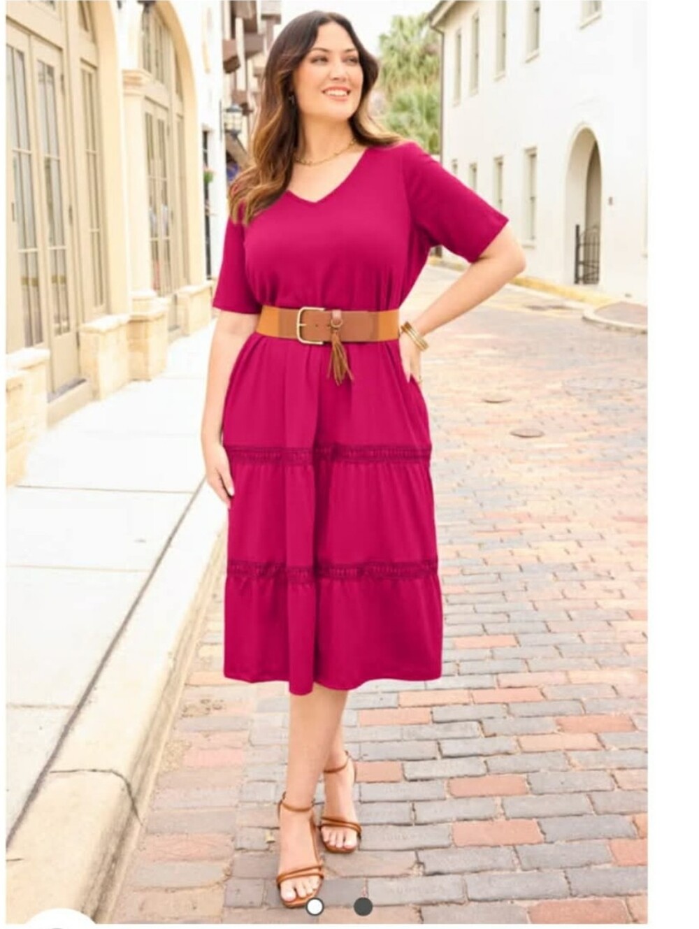 NEW NWT Plus-Size V-Neck Tiered Midi Dress in Red Sz 2XL(22/24)